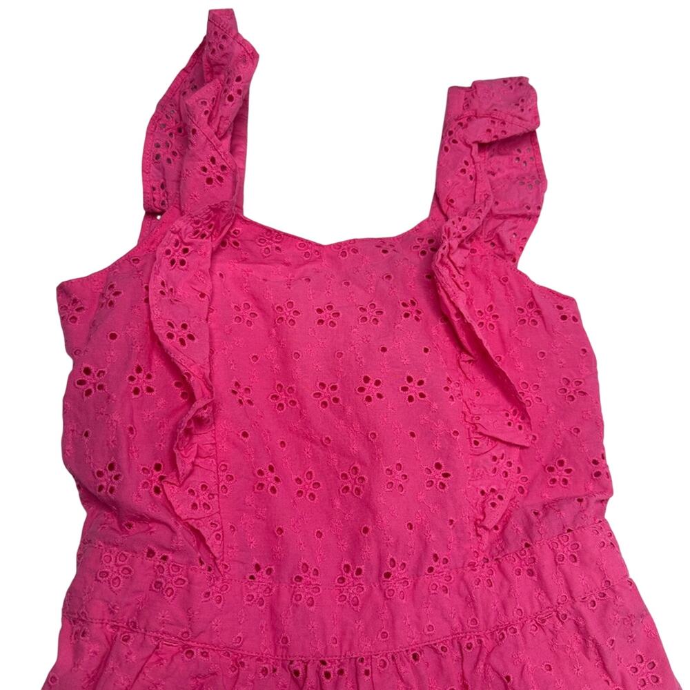 Janie and Jack Pink Eyelet Romper Girls 8 Ruffle Strap Summer Vacation Outfit - Picture 8 of 11
